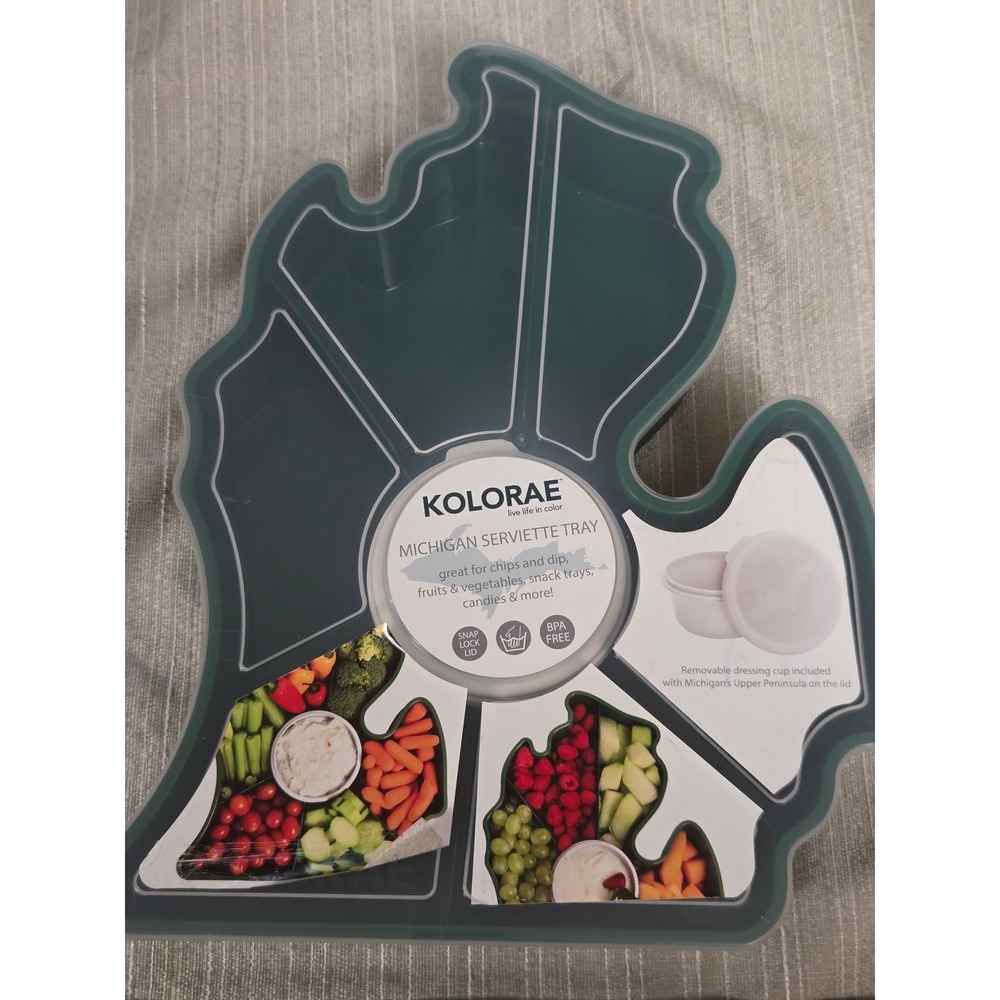 Kolorae Michigan Serviette Tray Green White Michigan Shape Snack Platter Lid New